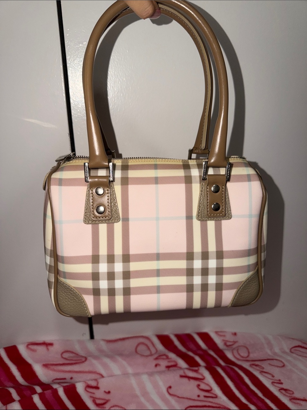 Burberry Pink Plaid Check Nova Satchel Vintage Bag